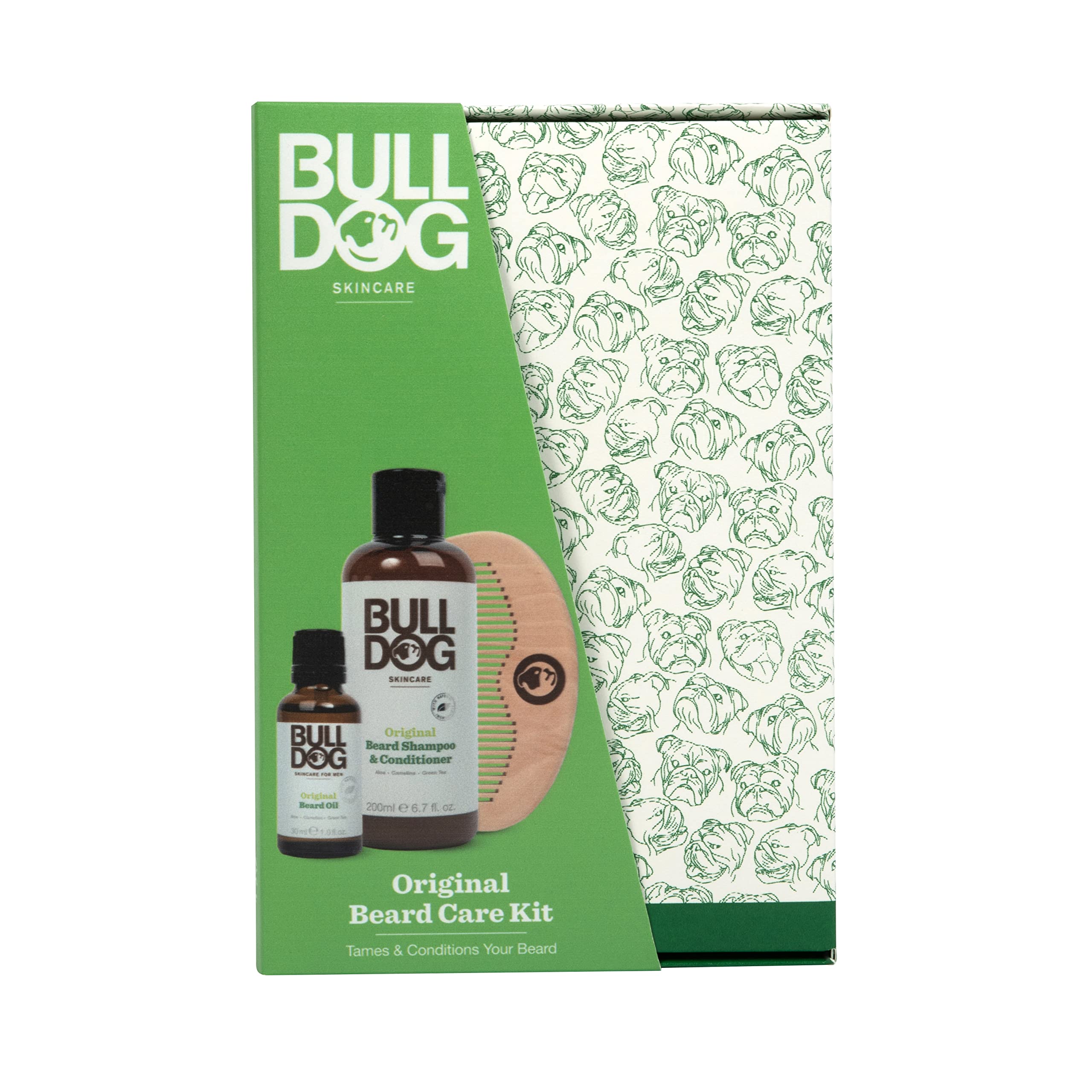Bulldog Skincare - Original Beardcare Kit, Gift Set for Men, Original Scent, (x1 Original Beard Shampoo & Conditioner 200ml, x1 Original Beard Oil 30ml, x1 Beard Comb) — image 1