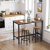 VASAGLE Bar Stools Set of 2 Vintage Brown Black Metal Frame 65cm LBC32X view 3
