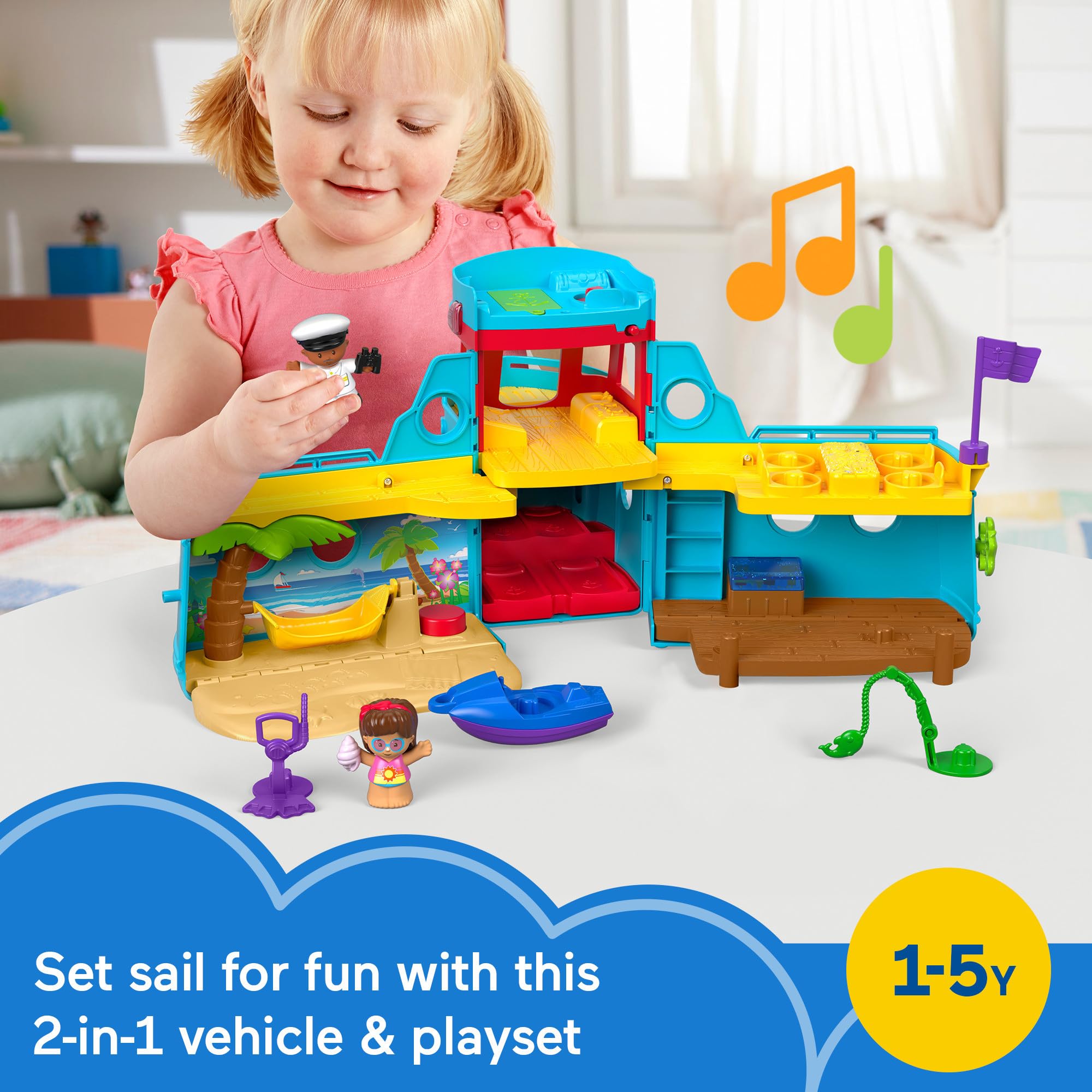 Fisher-Price Little People Toddler Toy Travel Together Friend Ship Musical Playset with 2 Figures for Pretend Play Kids Ages 1+ Years