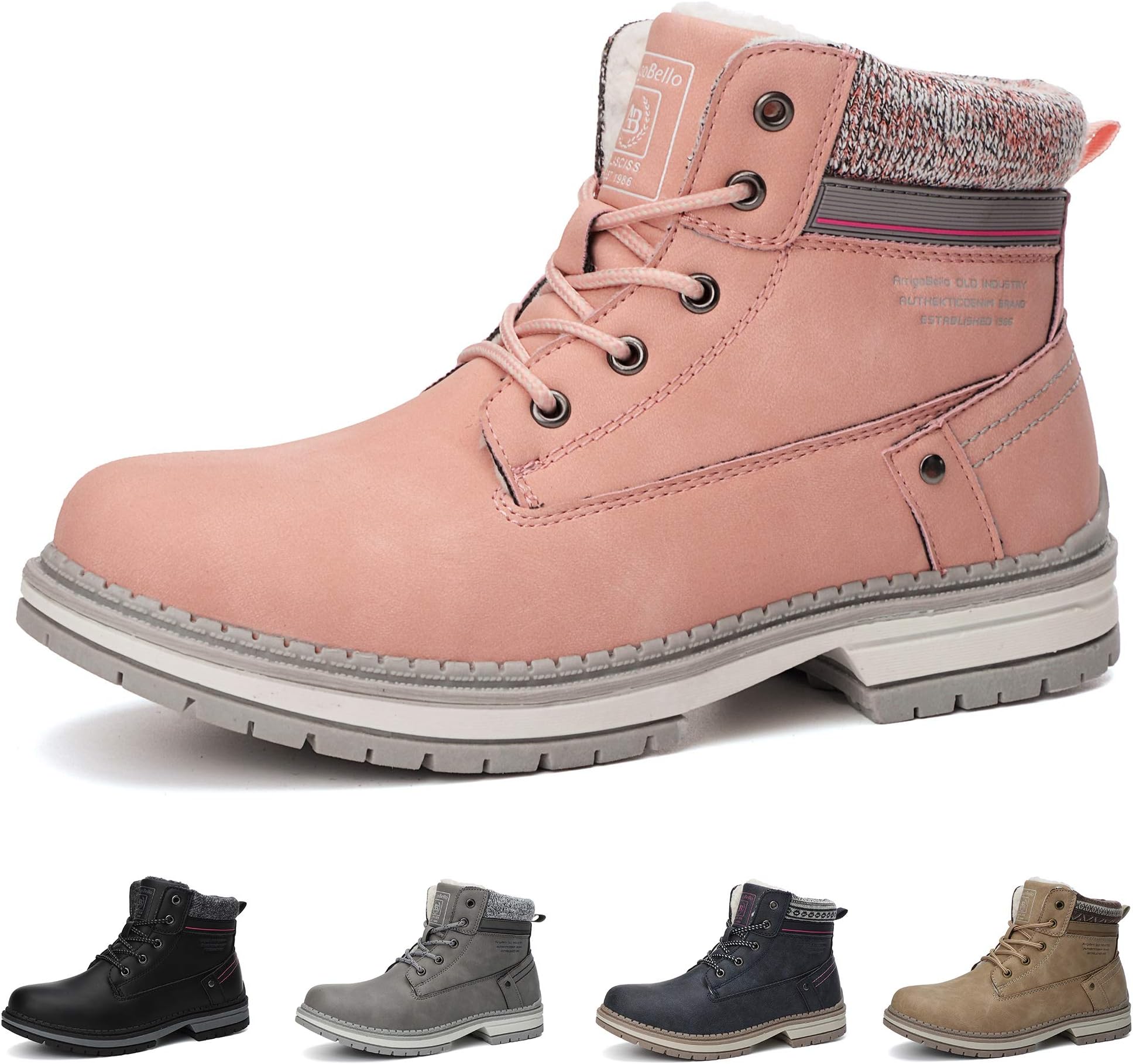 Snow Boots Womens Winter Boots Warm Ankle Fully Fur Lined Anti-Slip Leather Boots Work Walking Hiking Outdoor Urban 4UK-7UK