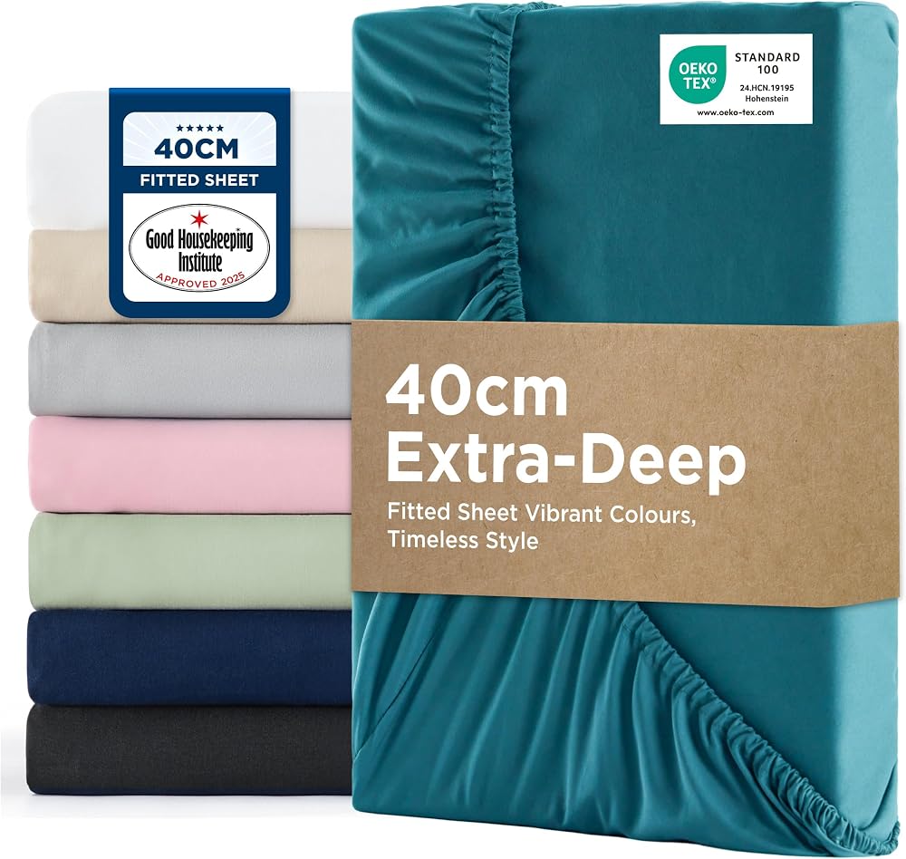 Bedsure Double Fitted Sheet Deep Pocket Soft Microfiber 40cm Teal 135x190cm