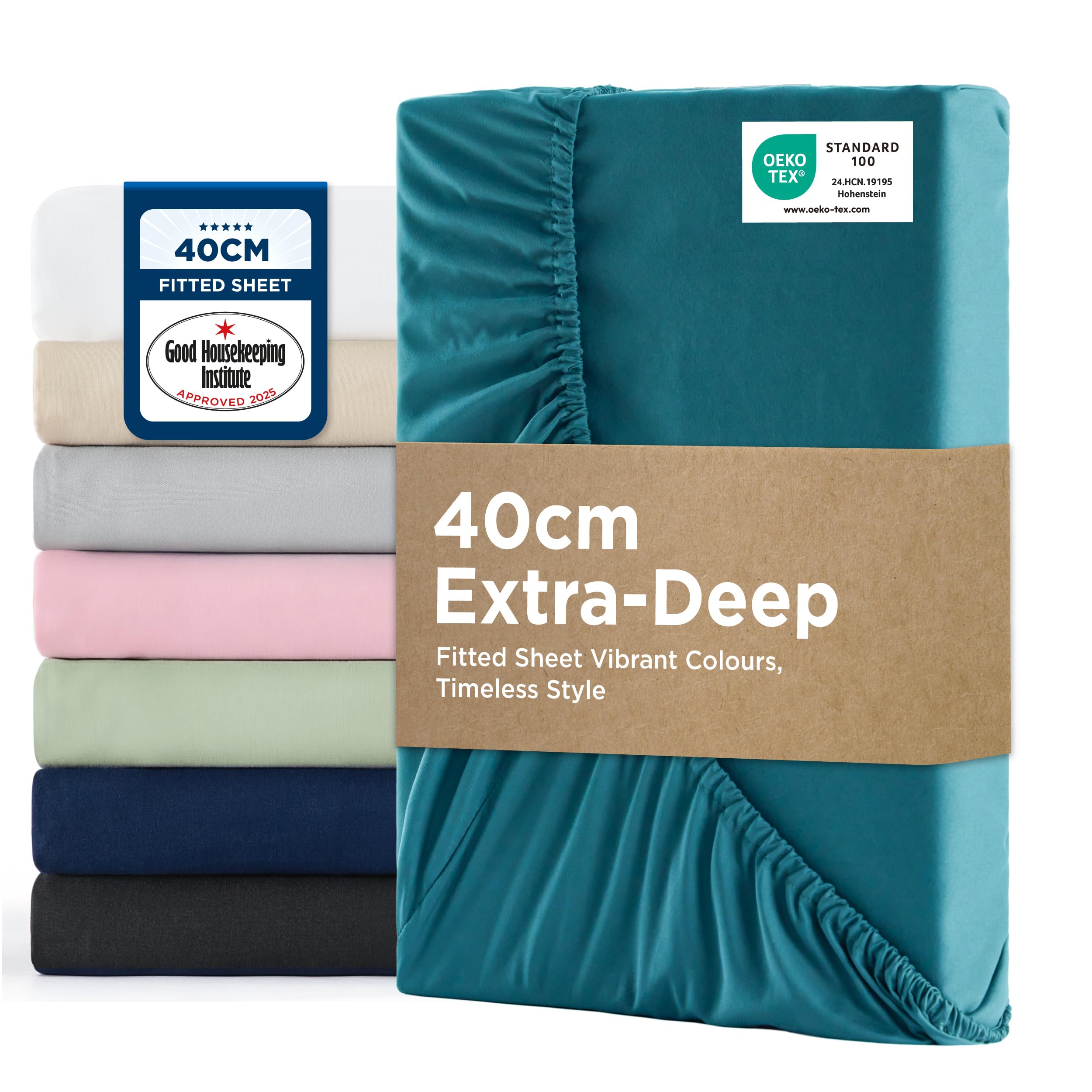 Bedsure Super King Fitted Sheet - Bed Sheets Extra Deep Pocket 16 Inches (40 cm), Soft Brushed Microfiber for Super King Bed, Teal, 180x200cm — image 1