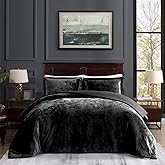 TAMGHO Crushed Velvet Comforter King, Black King Size Bedding for All Seasons, Luxury Soft 3pc Bed Set, 1 King Comforter (108"x96") and 2 King Pillow Shams (20"x36")