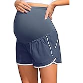 Maacie Maternity Shorts Double Layer 2 in 1 High Waist Athletic Shorts with Pockets
