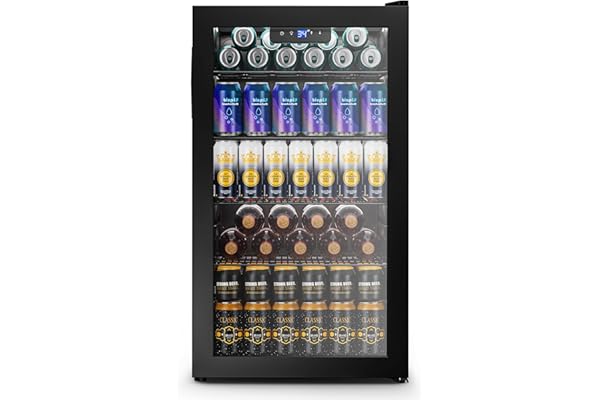 Tehanld 130 Can Beverage Refrigerator with Reversible Glass Door, 3.2 Cu.Ft Drink Cooler with Adjustable Thermostat (34â€“64Â°F), Freestanding Beverage Fridge for Soda, Beer & Home Bar