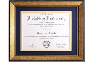 VIOLABBEY 8.5x11 Diploma Frame Gold, 8.5 x 11 Certificate Frame with Mat or 11x14 College Degree Frames without Mat, Wall or Tabletop Display, Tempered glass (Navy Gold Double Mat)
