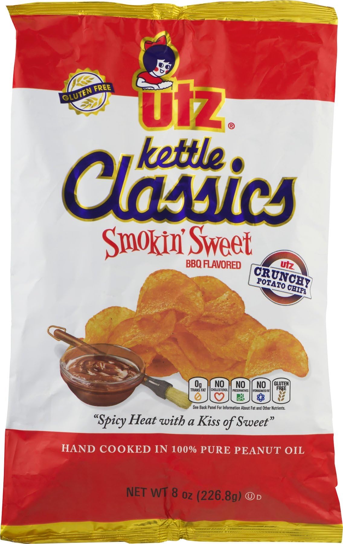 Utz Kettle Classics Smokin' Sweet BBQ Crunchy Potato Chips 8 oz. Bag (4 Bags)