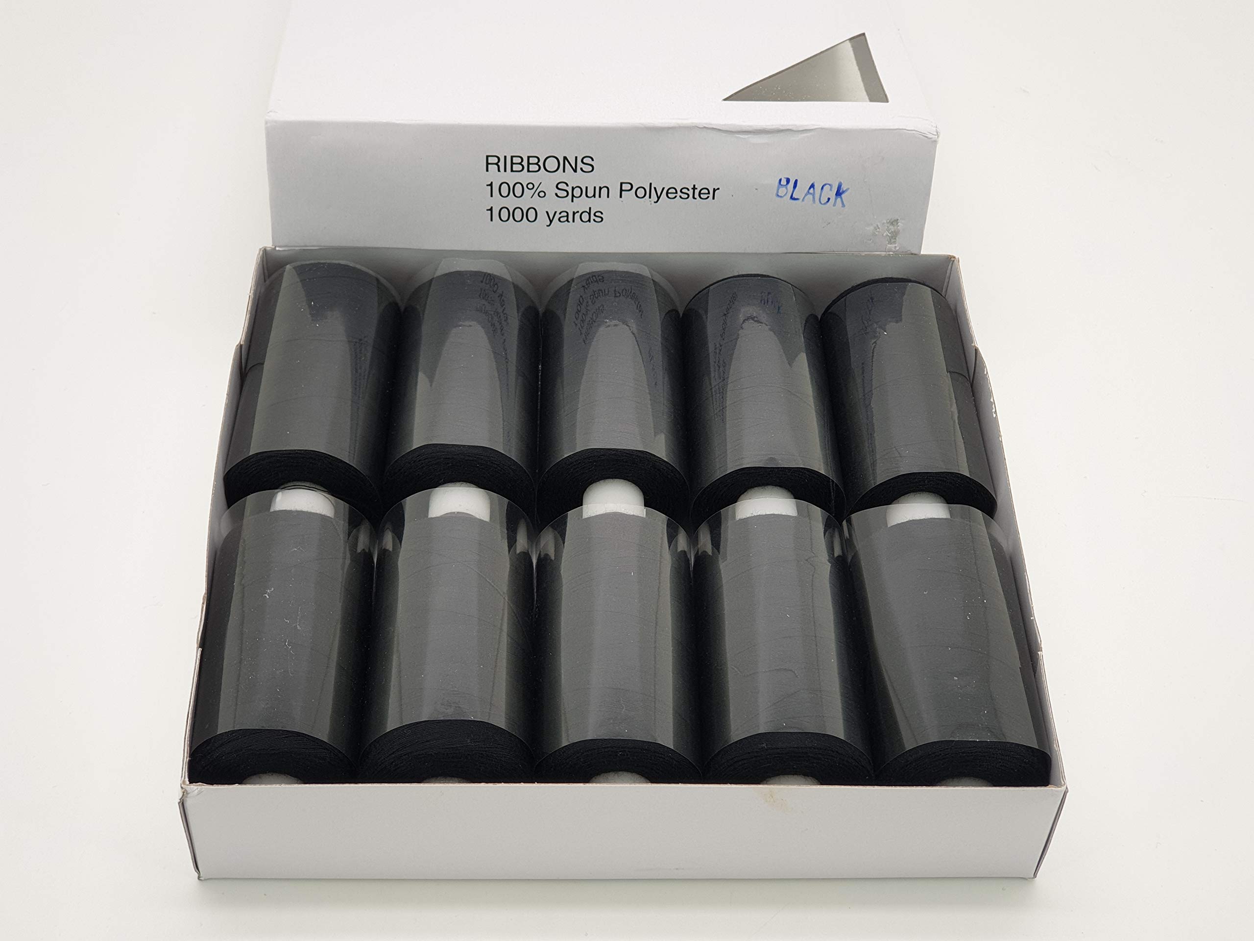 10 SPOOLS of 1000 Yards 100% Polyester Sewing OVERLOCKER Thread, Premium Quality by MNJ-Trimmings (Black)