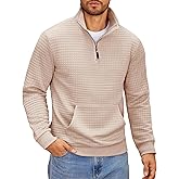 COOFANDY Mens Quarter Zip Sweatshirt Long Sleeve Casual Waffle Pullover Hoodies with Pocket