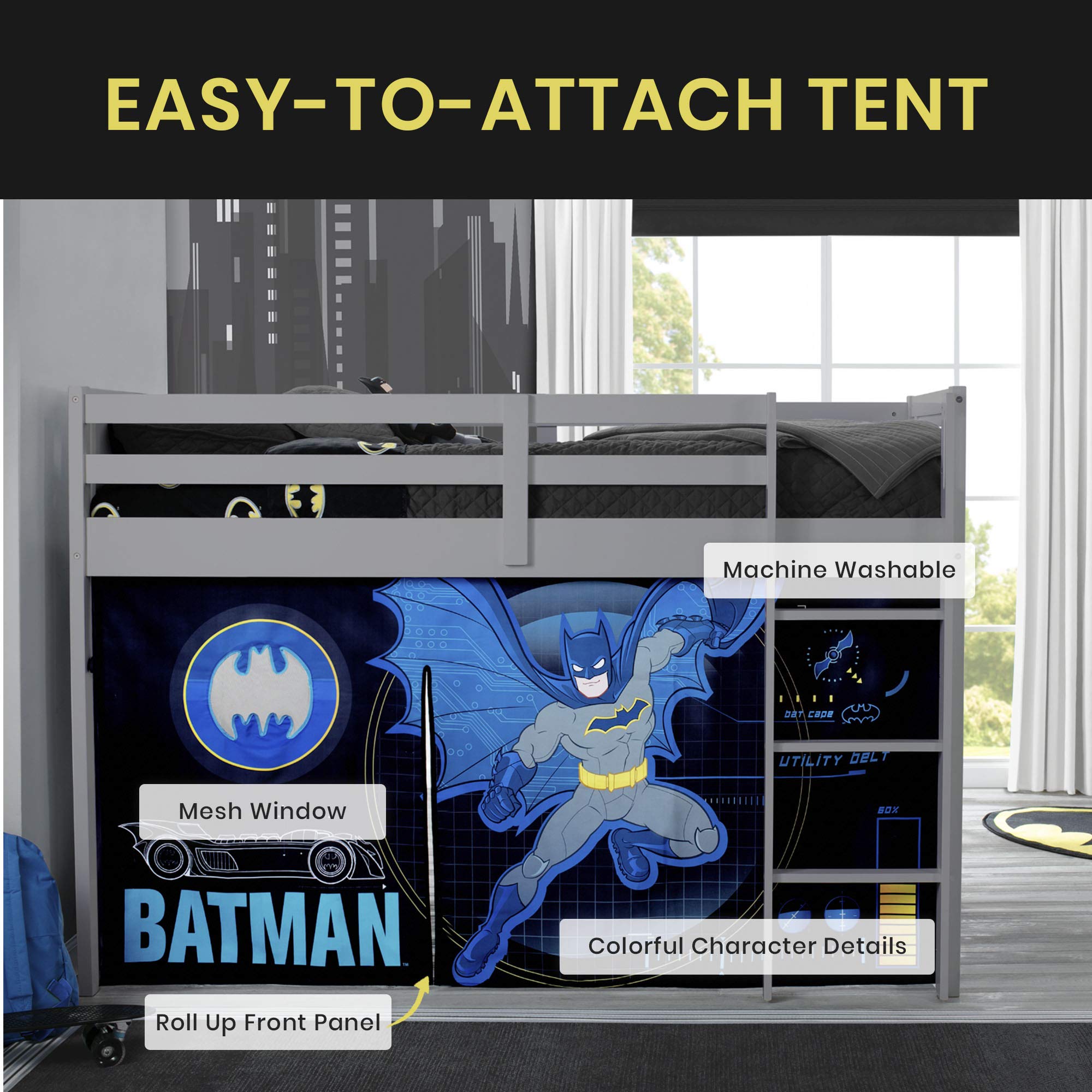 Batman Loft Bed Tent - Curtain Set for Low Twin Loft Bed (Bed Sold Separately) by Delta Children