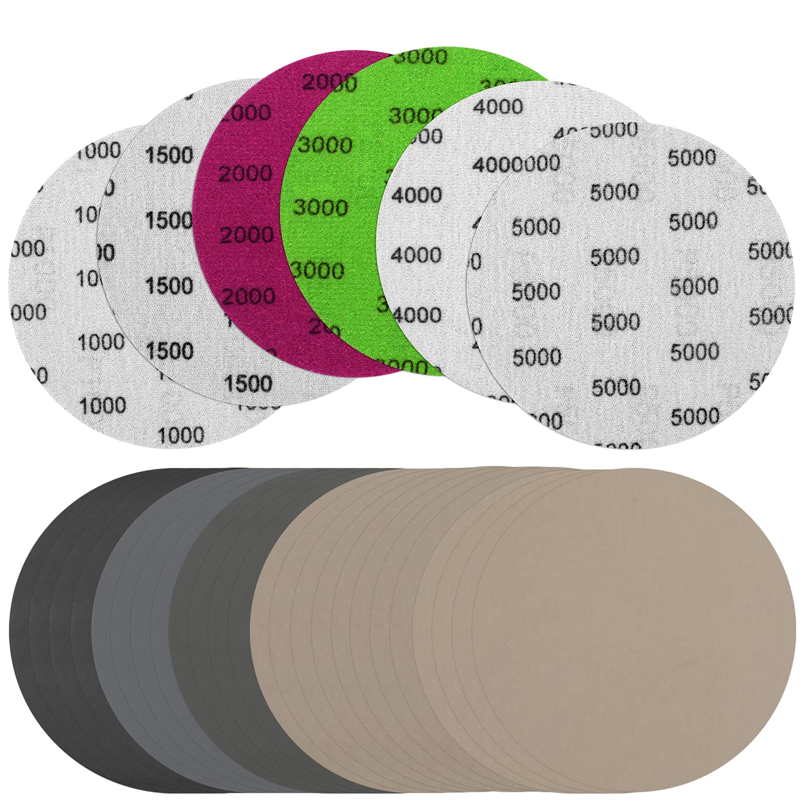 125mm Sanding Discs - 6 Grit Sizes (1000-5000), Round Hook and Loop Pads (24pcs)