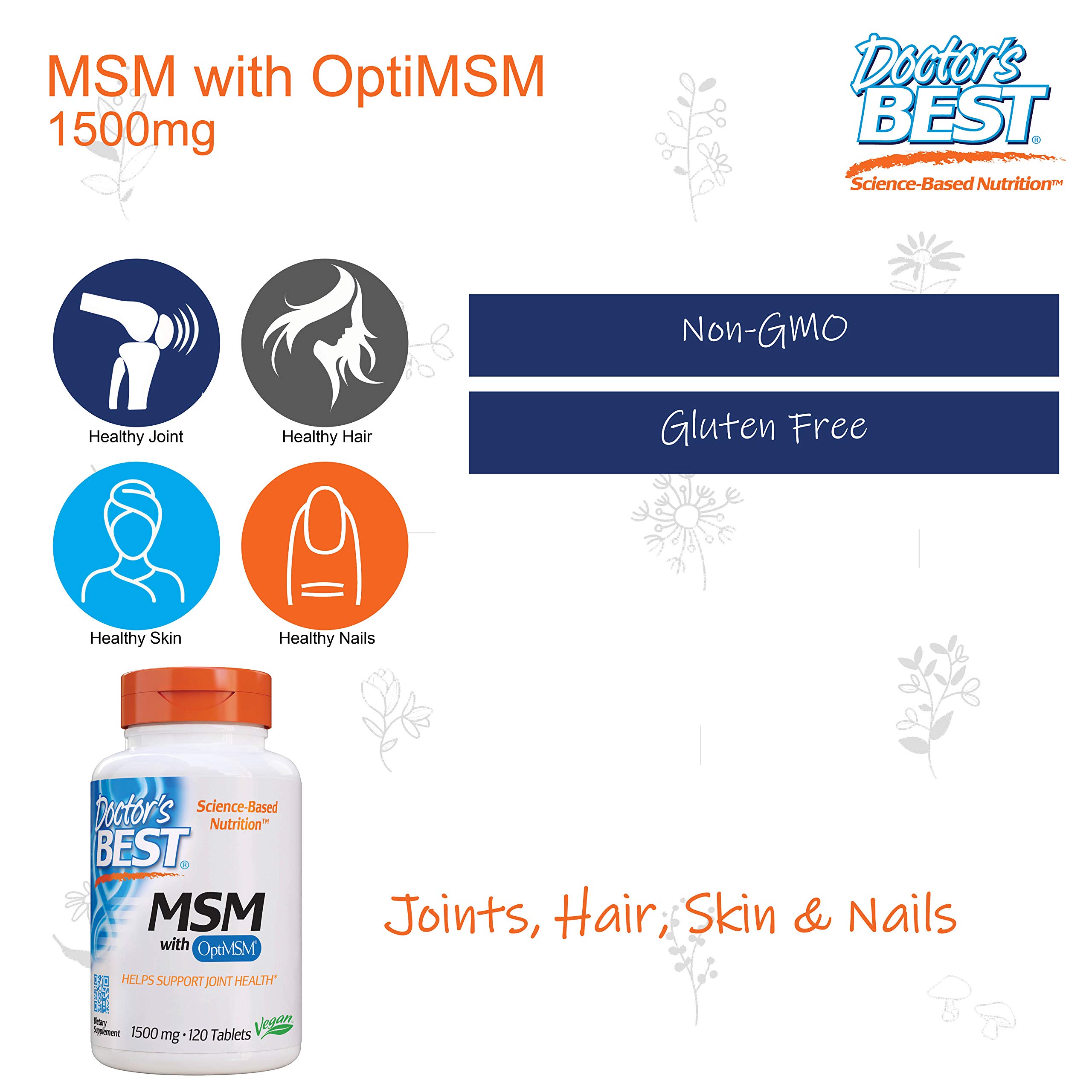 Doctor's Best MSM with OptiMSM, NonGMO, Gluten Free, Joint Support, 1500 mg, 120 Tablets Buy