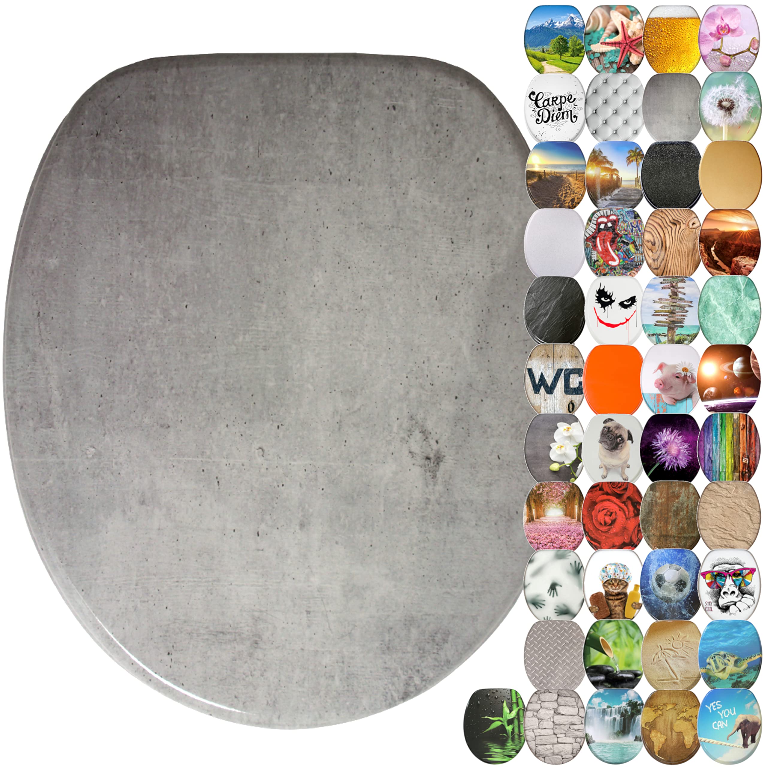 Sanilo Soft Close Toilet Seat, Wide Choice of New Toilet Seats, Stable Hinges, Easy to Mount (Concrete)