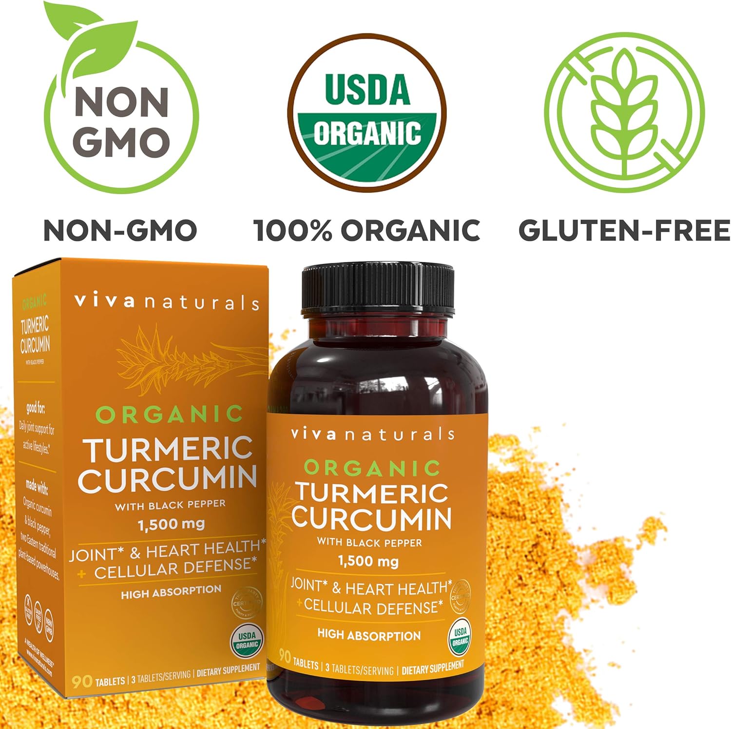 Organic Turmeric Curcumin Supplements with Black Pepper for Better Absorption | 1500mg High Potency Turmeric Pills Organic for Joint Support, Joint Supplements for Men & Women, 90 Tablets.: Health & Personal Care
