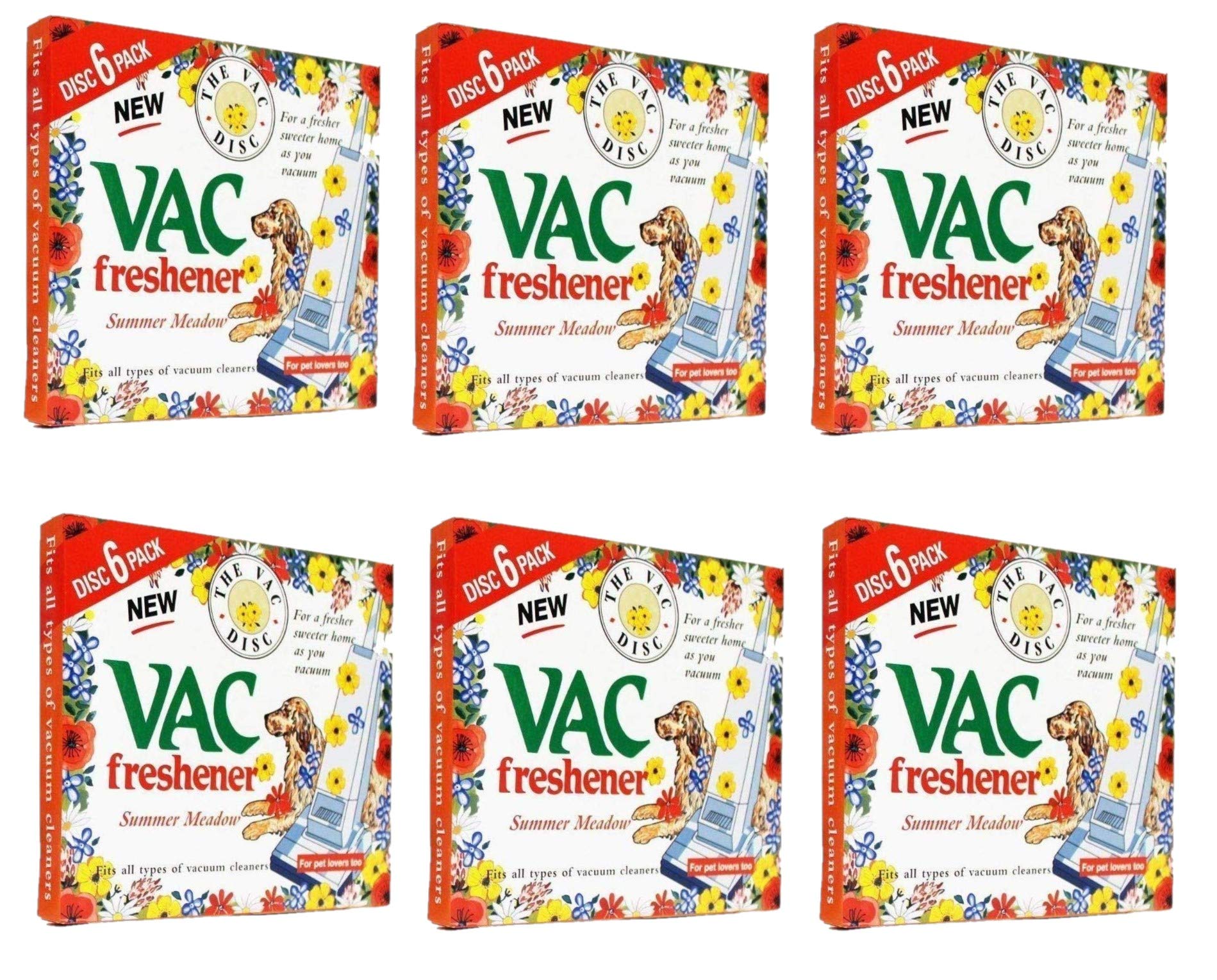 FIND A SPARE 36 Pack Vac Fresheners Summer Meadow Extra Strenght For Pet Lovers Pack of 6 Boxes With 6 Disc Each