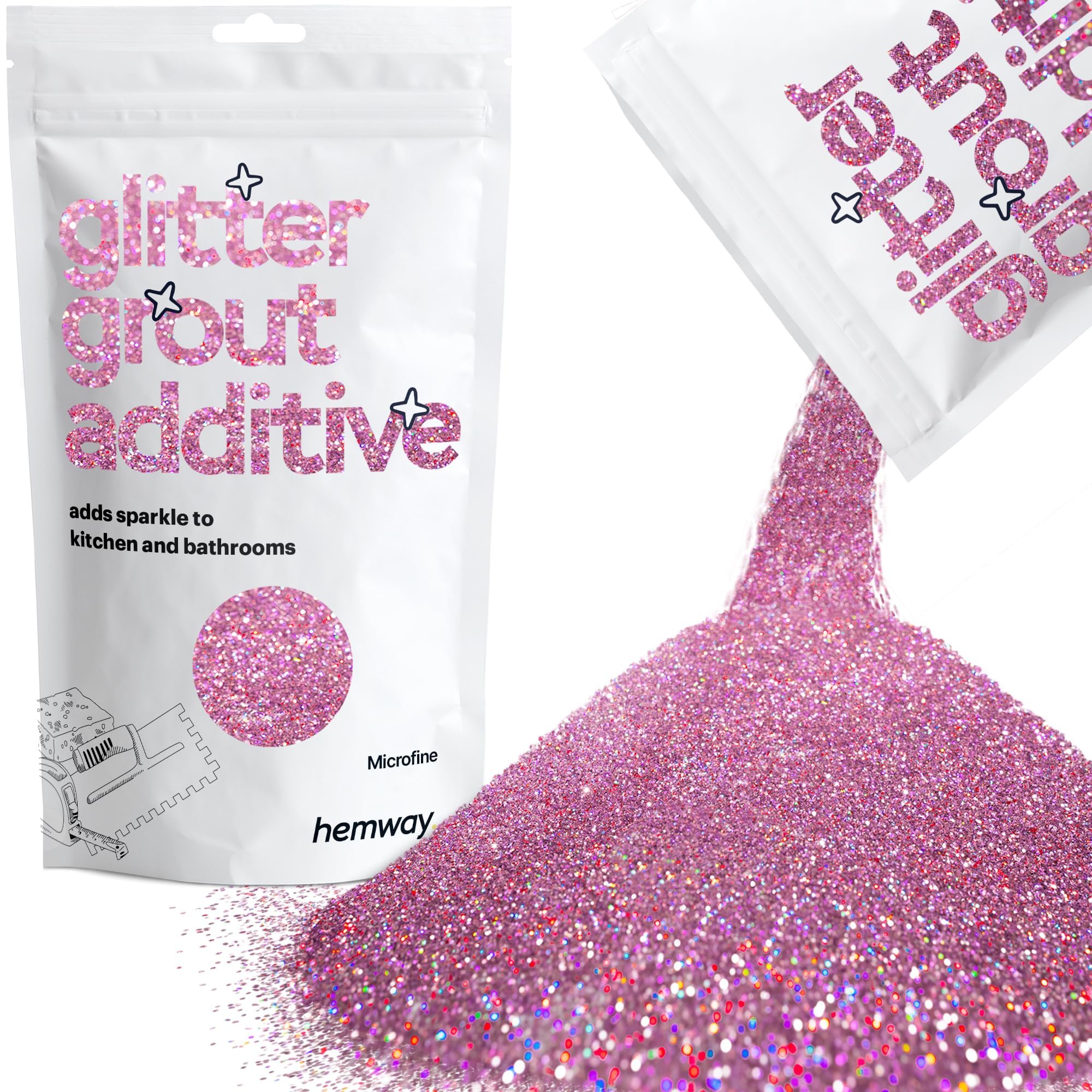 Hemway Rose Pink Holographic Glitter Grout Additive Microfine 100g Metallic Flakes for Adding Sparkle to Kitchen & Bathroom Tiles | Enhance Your Indoor Grouting Projects with a Durable Sparkly Effect