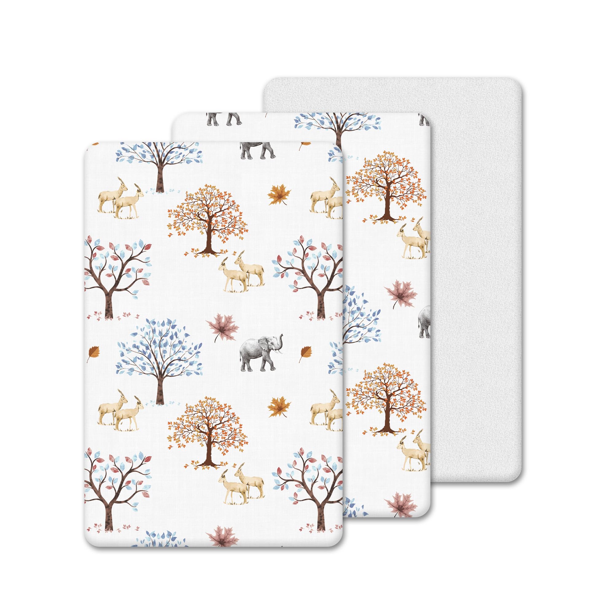 3 Pack Next To Me Compatible Crib Fitted Sheets - 100% Cotton 2 Fitted Sheets, 1 Waterproof Mattress Protector - Breathable, Soft & Antiallergic (Animals & Trees, 85 x 51 cm)