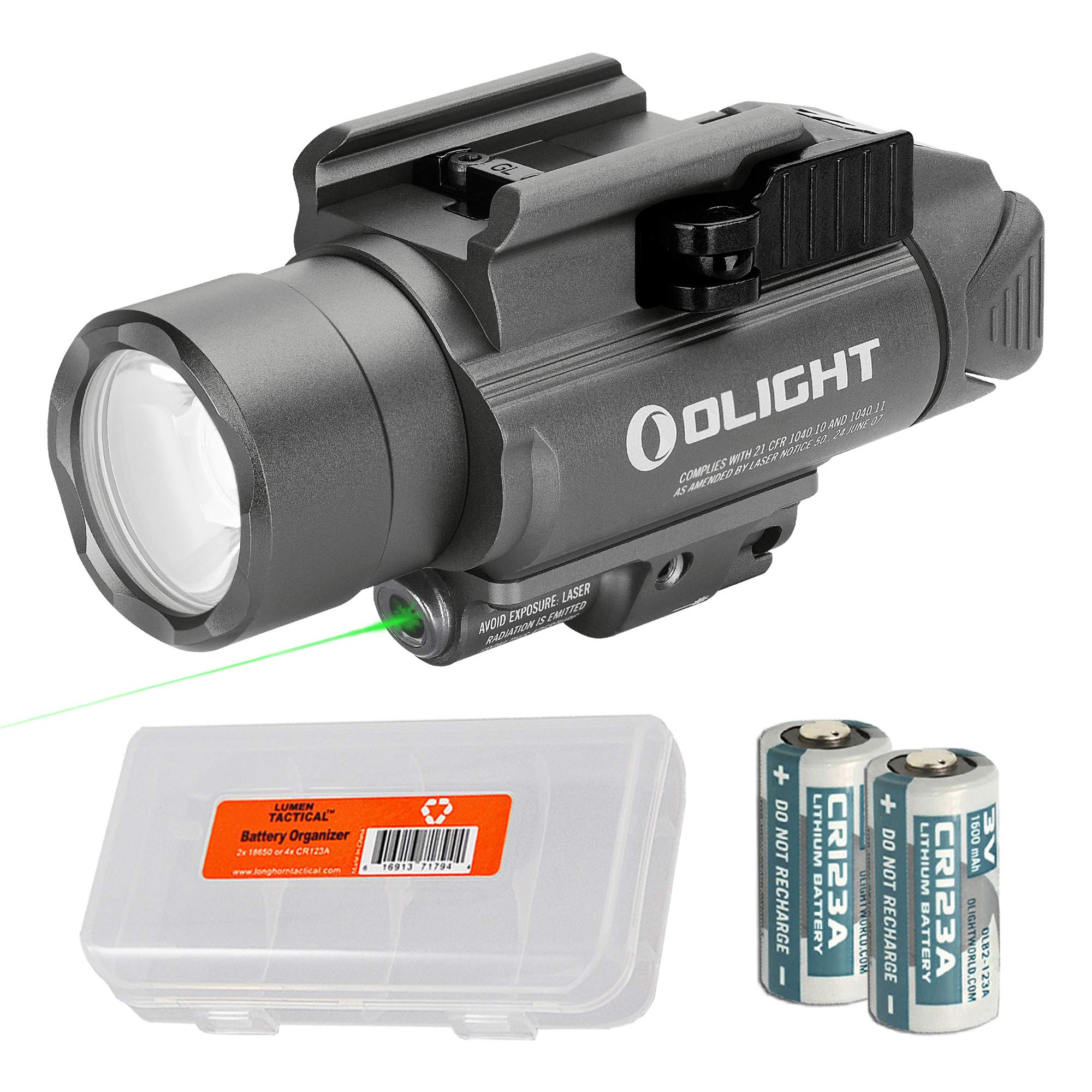 OLIGHT Baldr Pro 1350 Lumen WeaponLight Flashlight with Green Laser Sight with LumenTac Battery Orga