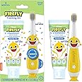 Firefly First Training Kit, Light Up Toothbrush and Natural Strawberry Flavor Training Toothpaste, Baby Shark