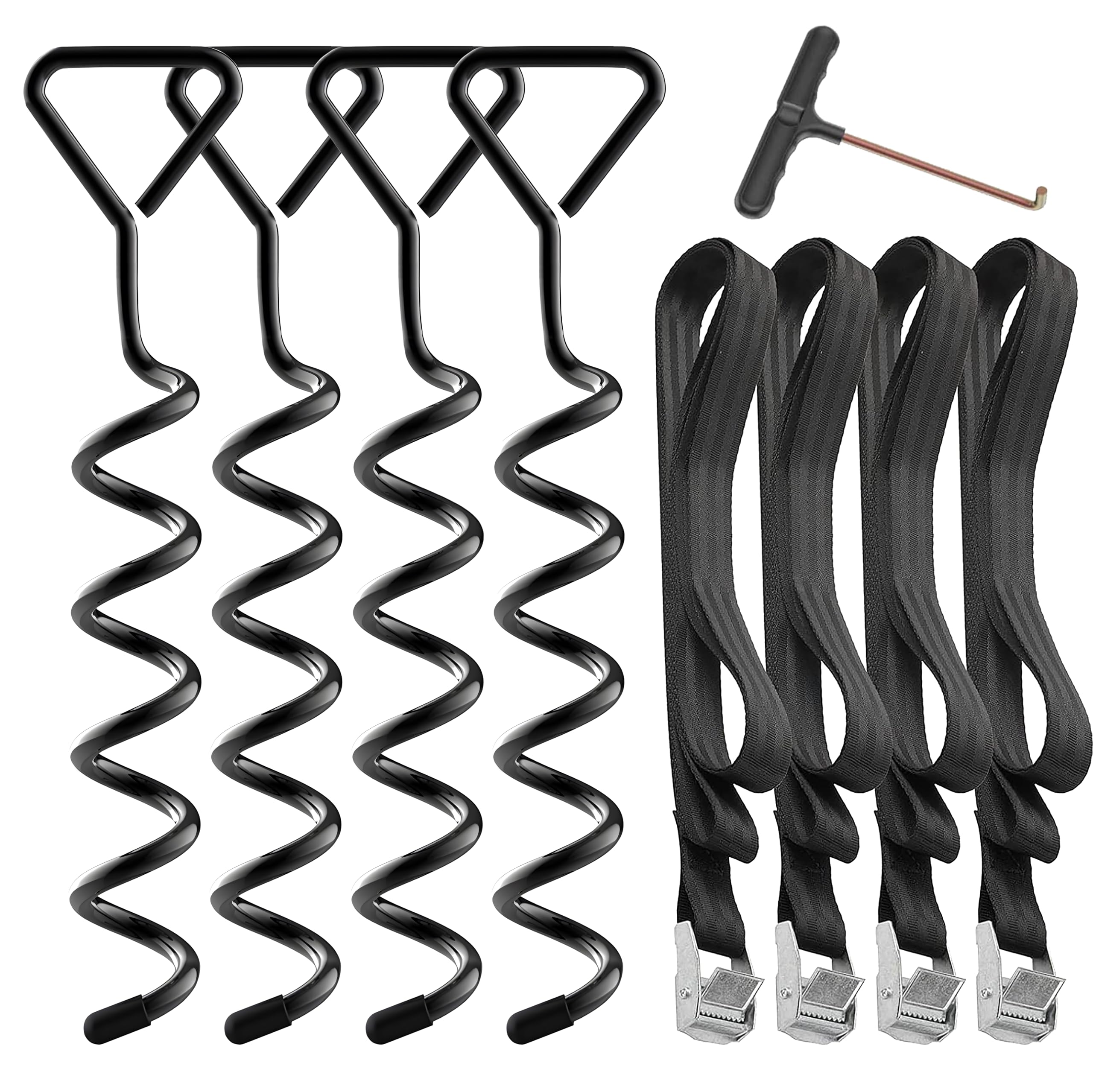Hodzeed 4Set Heavy Duty Trampoline Anchor Ground Pegs Tie Down Kit - Tied Pet Dog Fixed, Fit Trampolines Garden Camp Swings Shed (Black)