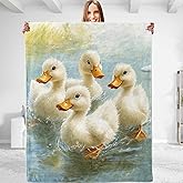 dhakalrlde Adorable Duck Blanket,Rustic Decorative Throw with Adorable Duckling on Water,Lightweight Flannel Blankets for Farmhouse,Picnic,Camping,Ideal Gifts for Kids Farm Animal Lovers 50"x60"