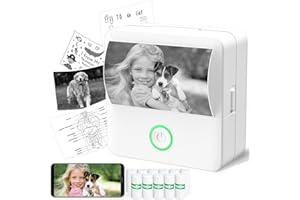 ADBAOBO Mini Sticker Printer, Portable Bluetooth Photo Printer with 11 Roll Papers, Pocket Thermal Printer for Study Notes, Scrapbook Supplies, Journals, Receipts, Compatible with Phone&Tablet, White