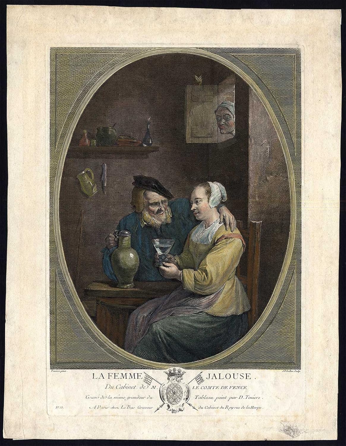 Antique Master Print Femme Jalouse Husband Flirt Jealous Teniers