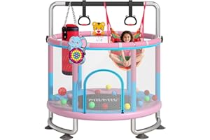 60" Indoor Outdoor Trampoline for Kids,MILUMILU Mini Baby Trampoline with Safety Enclosure Net, Basketball Hoop, Jumping Mat - Birthday Gifts for Children Boy Girl.