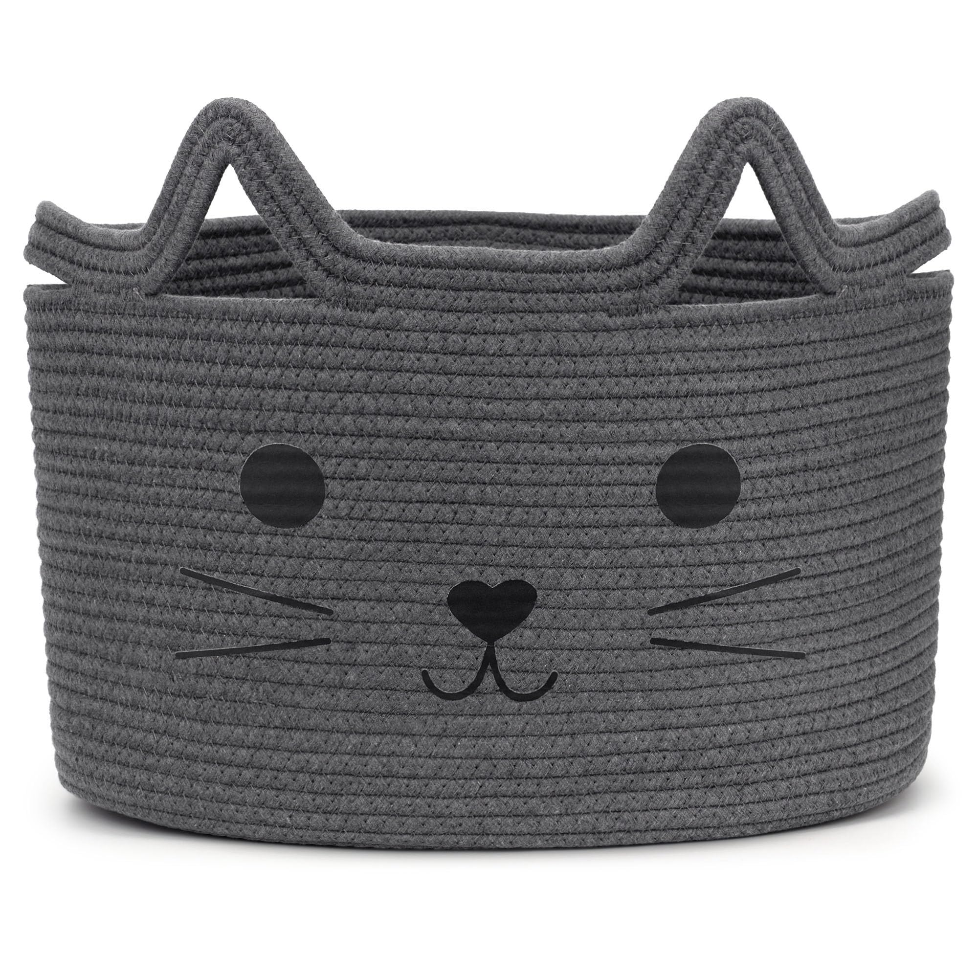 Goodheim Children's Cotton Storage Basket for Toys and Laundry, Laundry Basket and Toy Basket in One, Children's Room Decoration, Grey Cat