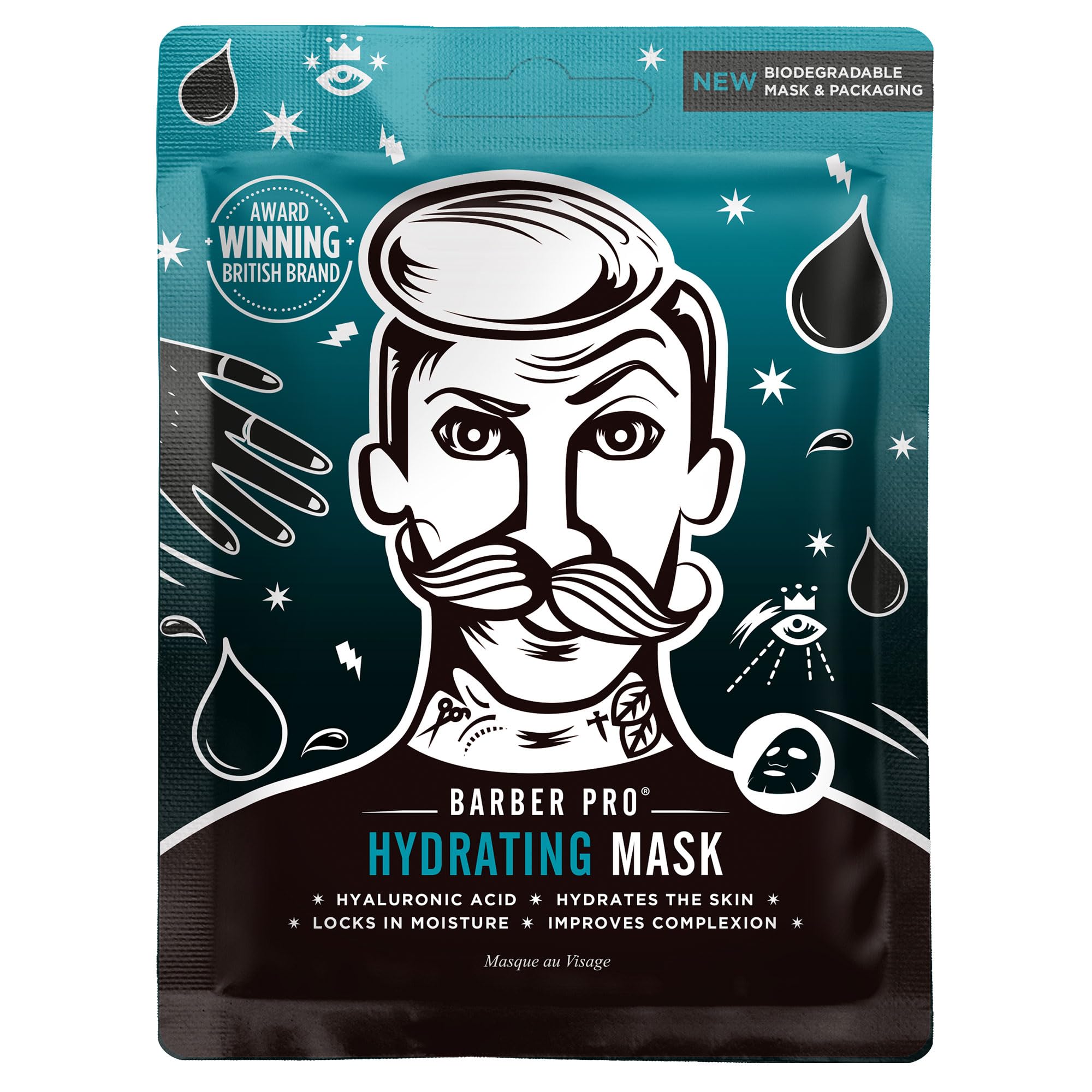 BARBER PRO HYDRATION Face Mask Hyaluronic Acid Bamboo Sheet Natural Moisturising Mens Skincare Brightens Tones Nourishes Multi Award Winning Brand
