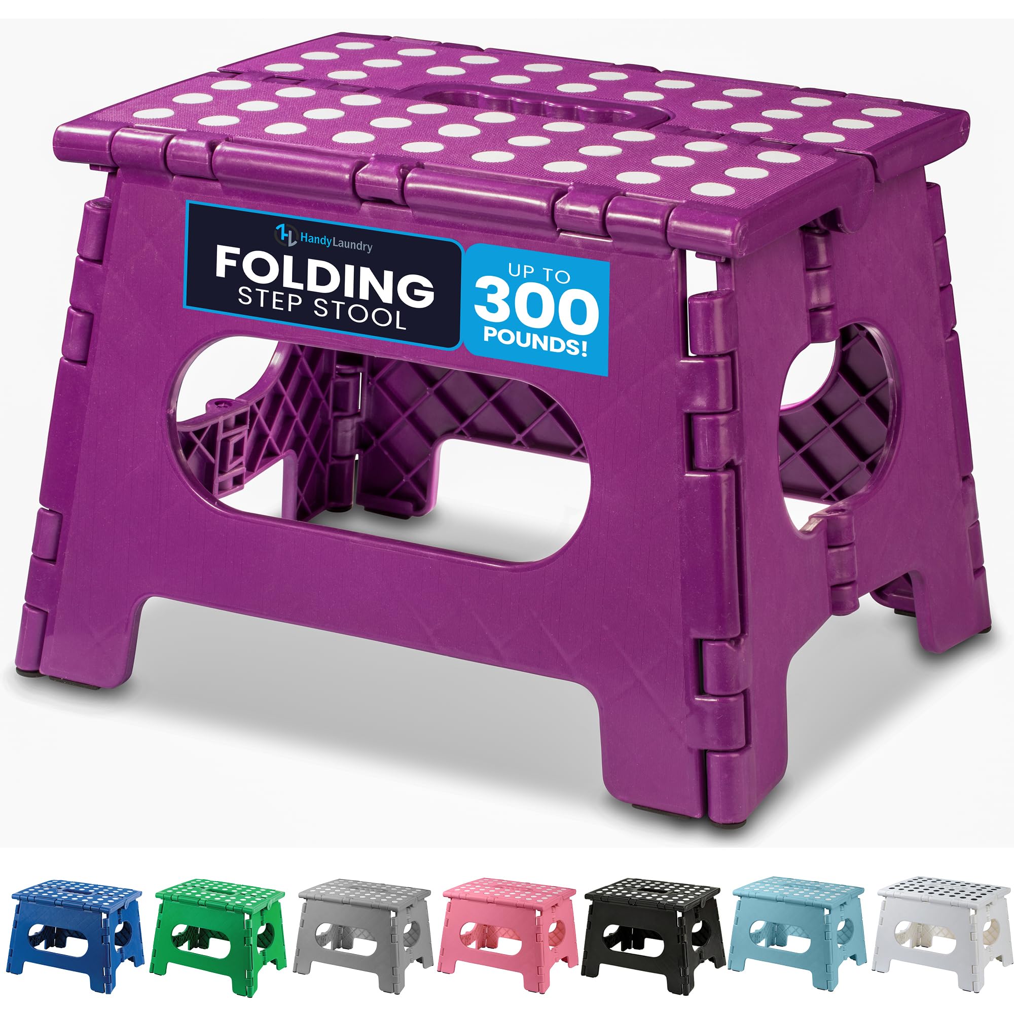 Handy Laundry Folding Lightweight Step Stool - Sturdy Enough to Support Adults and Safe Enough for Kids - Opens Easy with One Flip - Great for Kitchen, Bathroom or Bedroom (Purple - 9 Inch)