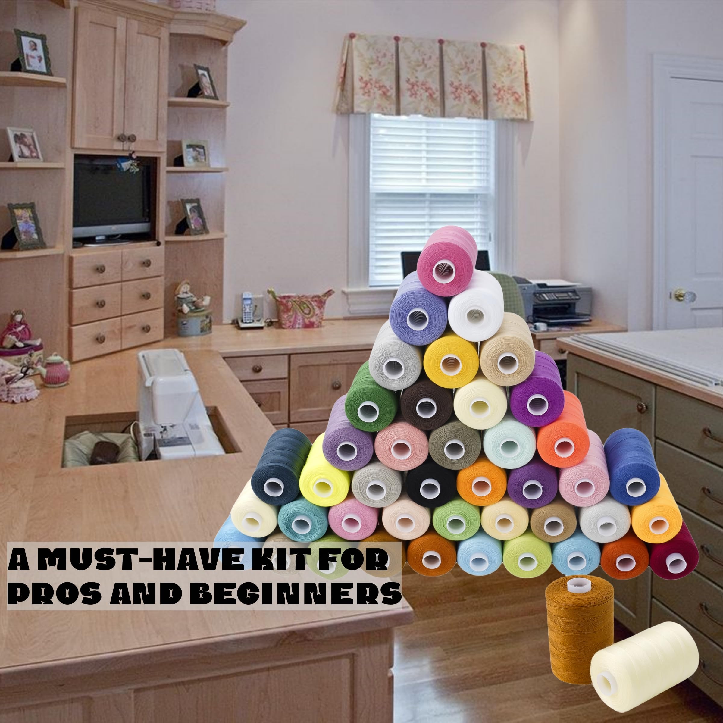 LRDCREEE All Purpose Sewing Thread Kit 42 Colors Polyester Sewing Machine Thread Assortment 1000 Yards Each Spool for Hand Stitching, Quilting and DIY Use