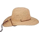 Scala Women's Big Brim Raffia Hat with Leather Chin Cord