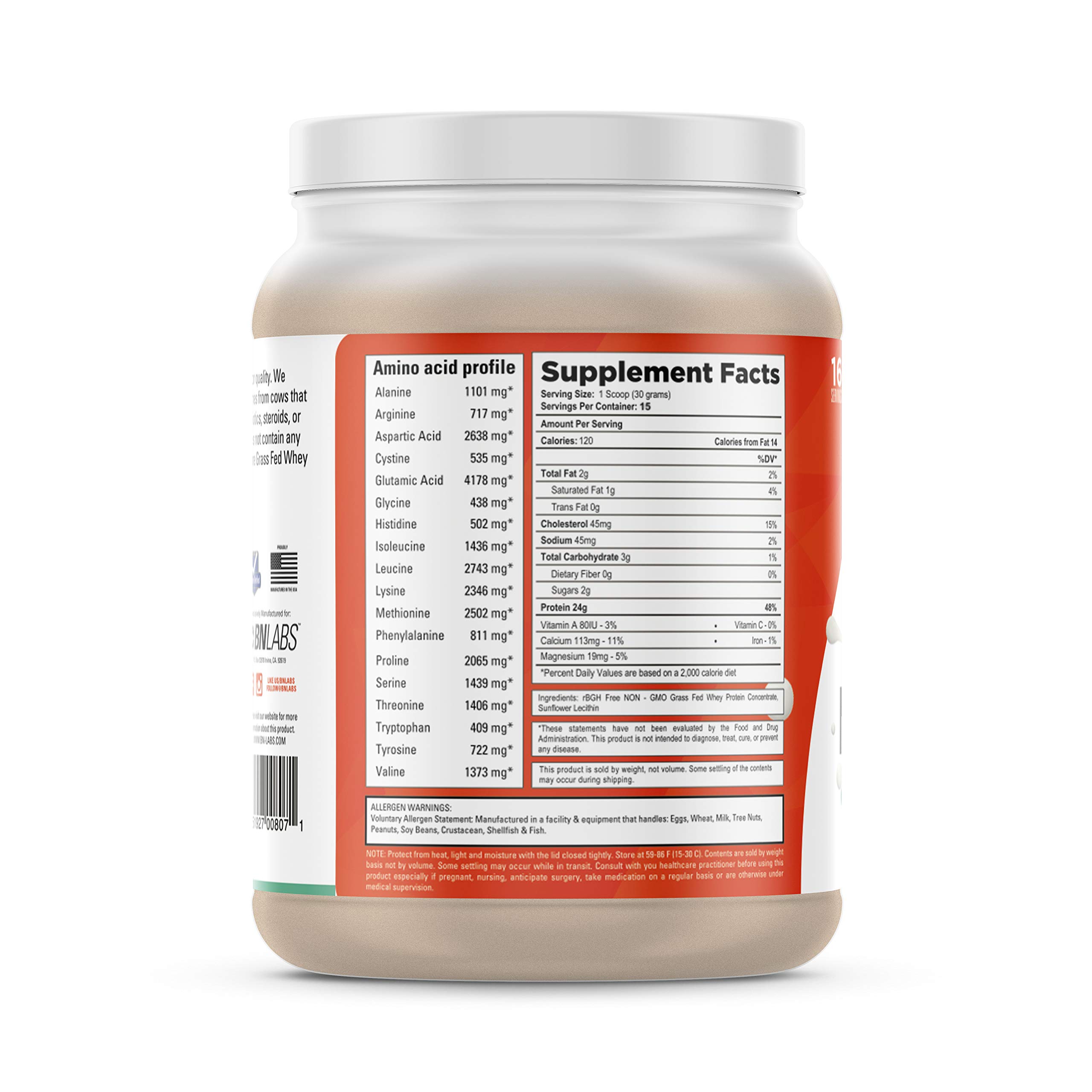 Grass Fed Whey Protein - 100% Pure, Natural & Raw – 24g High Protein - 1.34lb/16 Servings - Cold Processed Undenatured - Non-GMO - rBGH - High Quality Wisconsin USA (1.34lbs)