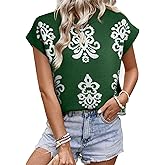 Dokotoo Women’s Sweater Vest Summer Casual Crewneck Knit Pullover Tops Lightweight Boho Printed Cap Sleeve Sweaters