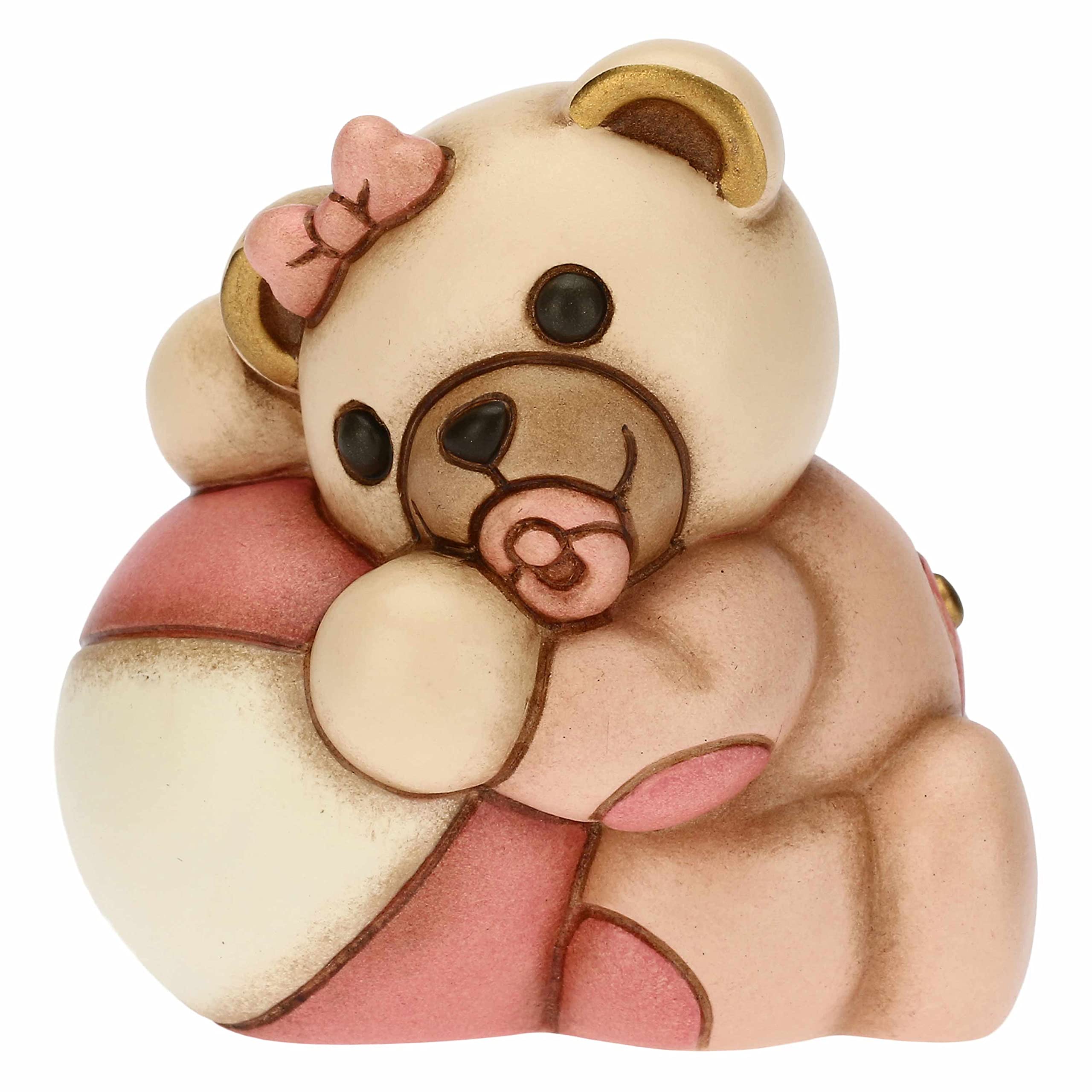 THUN - Teddy with Pink Ball - Wedding Favors, Christening Favors - Ceramic - 6 x 5 x 6.5 cm h