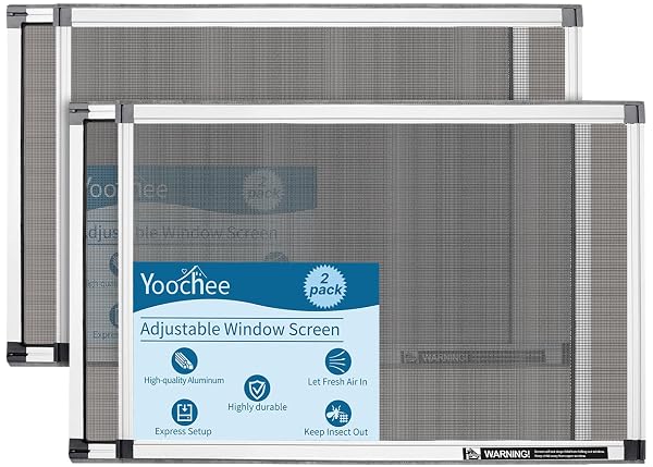 YOOCHEE EXPANDABLE WINDOW SCREEN, 2 PACK ADJUSTABLE WINDOW SCREEN (15″ H X 21″ – 40″ W) – MEDIUM REPLACEMENT WINDOW SCREENS WITH FRAME, DURABLE REPLACEMENT SCREEN FOR WINDOW