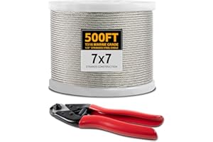 UYENSEOY 500FT 1/8" Stainless Steel Cable Wire Rope with Cutter, Cable for Deck Railing, 1800 lb Breaking Strength 7x7 Strands, T316 Aircraft Cable for Stair, Fence, Porch