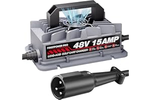 FIRSTPOWER PRO Club Car Charger, 48V 15A Golf Cart Charger, Golf Cart Battery Charger with 3-Pin Round Plug, 4-6H Fast Full Charge Trickle Charge, Lead Acid Battery Charger - IP67 Waterproof with Fan Design