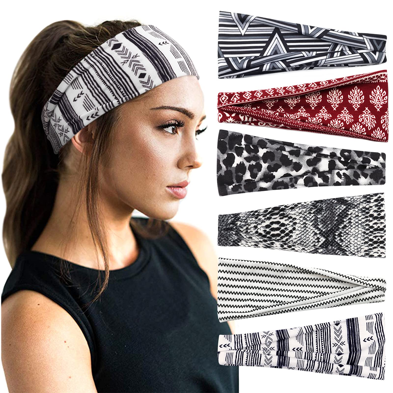 DRESHOW 6 Pack Headbands for Women Wide Elastic Hair Bands Head Wrap Hair Accessories
