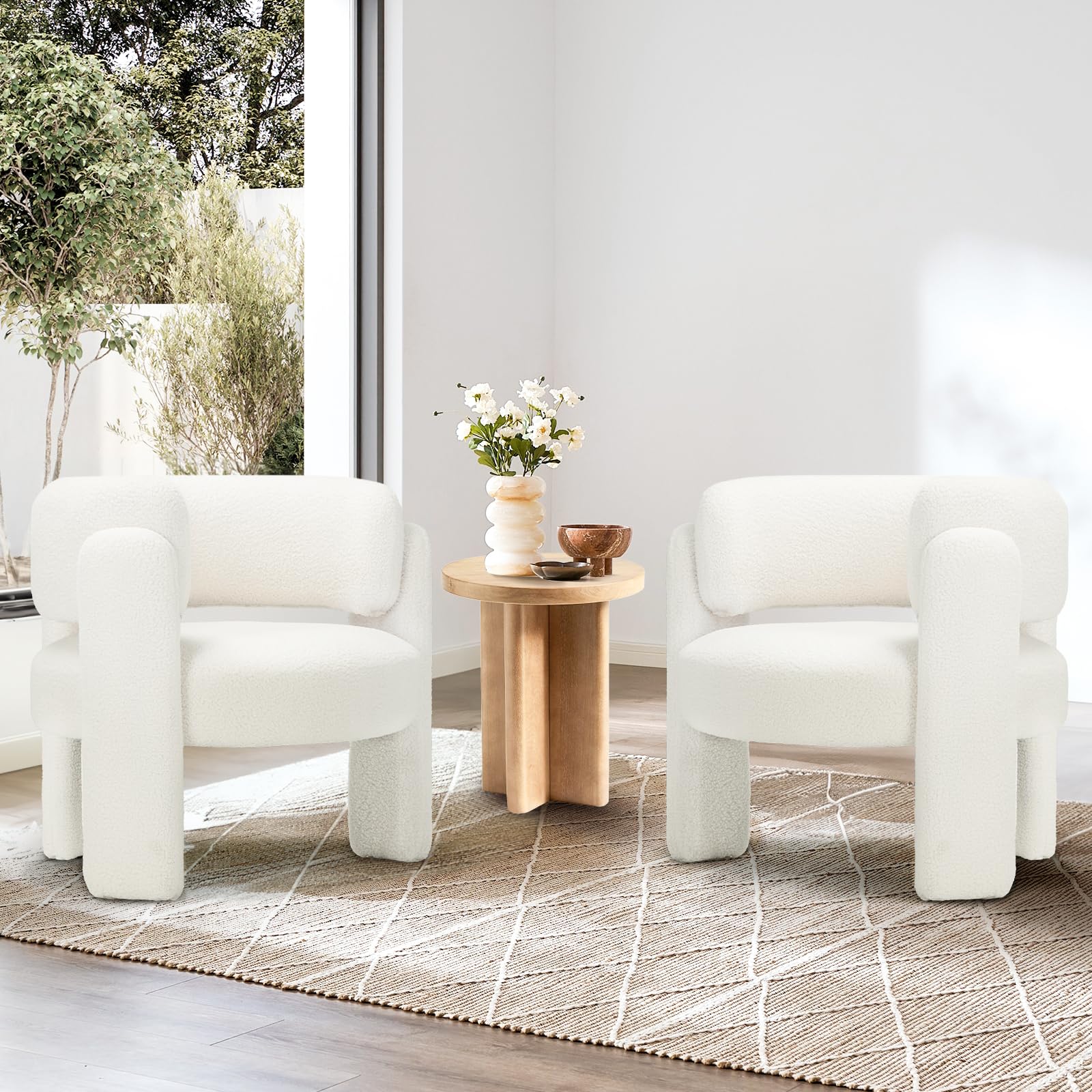 COLAMY Sherpa Barrel Accent Chair Set of 2, Mid Century Modern Living ...