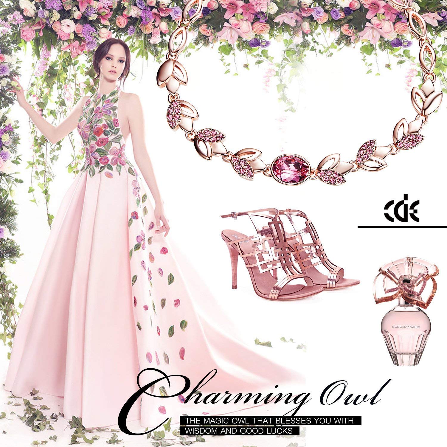 CDE 18K Rose Gold Plated Women Bracelet Bangle Swarovski Flower Rose Jewelry,Ideal Gifts for Valentine\'s Day (Rose Gold Bracelet)