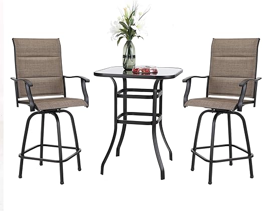 Amazon Com Phivilla Outdoor Swivel Bar Stool Set Of 3 2 Padded