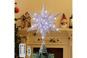 Roylvan Christmas Tree Topper Star, 3D Lighted Tree Topper with 8 Lighting Modes & Timer USB Power Xmas Indoor Decor Ornaments Adjustable Brightness Decor Festival Gift for Xmas Holiday Party, Silver