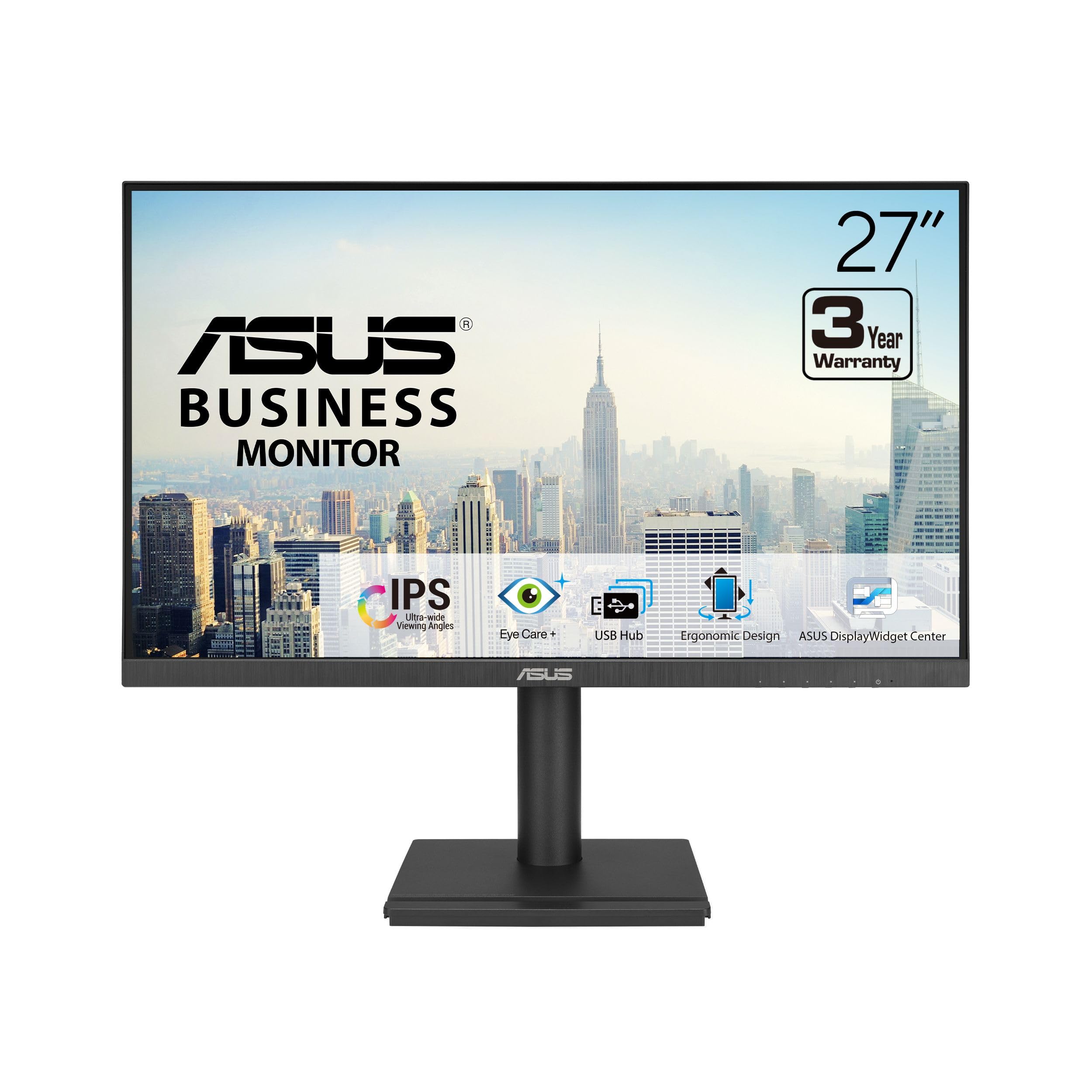 ASUS 27” 1080P Business Monitor (VA27DQFS) - IPS, 100Hz, 1ms, Adaptive-Sync, HDMI, DisplayPort, VGA, for Working and Gaming, Ergo Design, Blue Light Filter, Flicker Free, 3 yr Warranty TAA Compliant