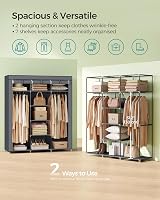 SONGMICS Canvas Wardrobe Grey 175x150x45 cm Clothes Storage Organiser view 4