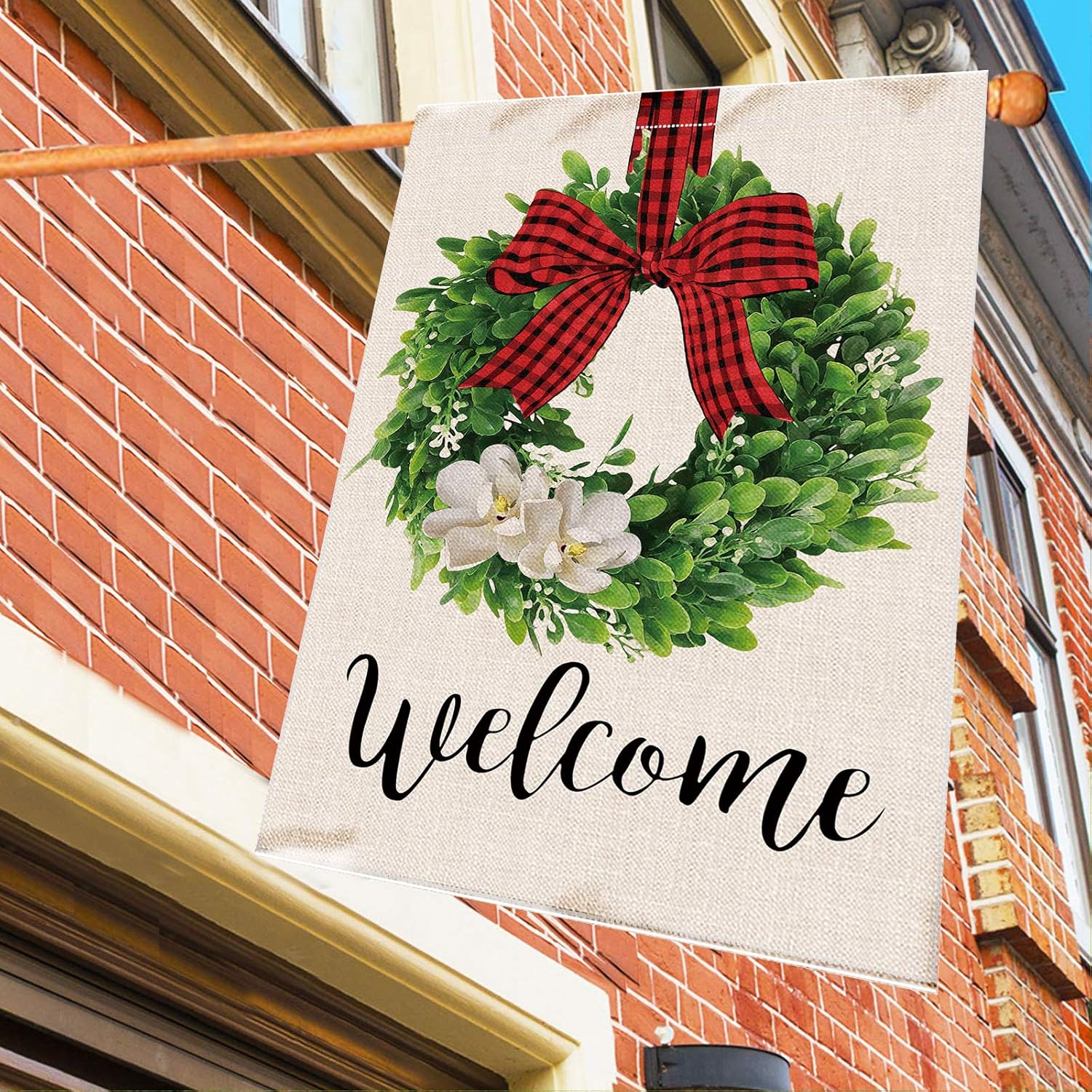 80% off : Hexagram Boxwood Wreath Welcome Garden Flag, Burlap 