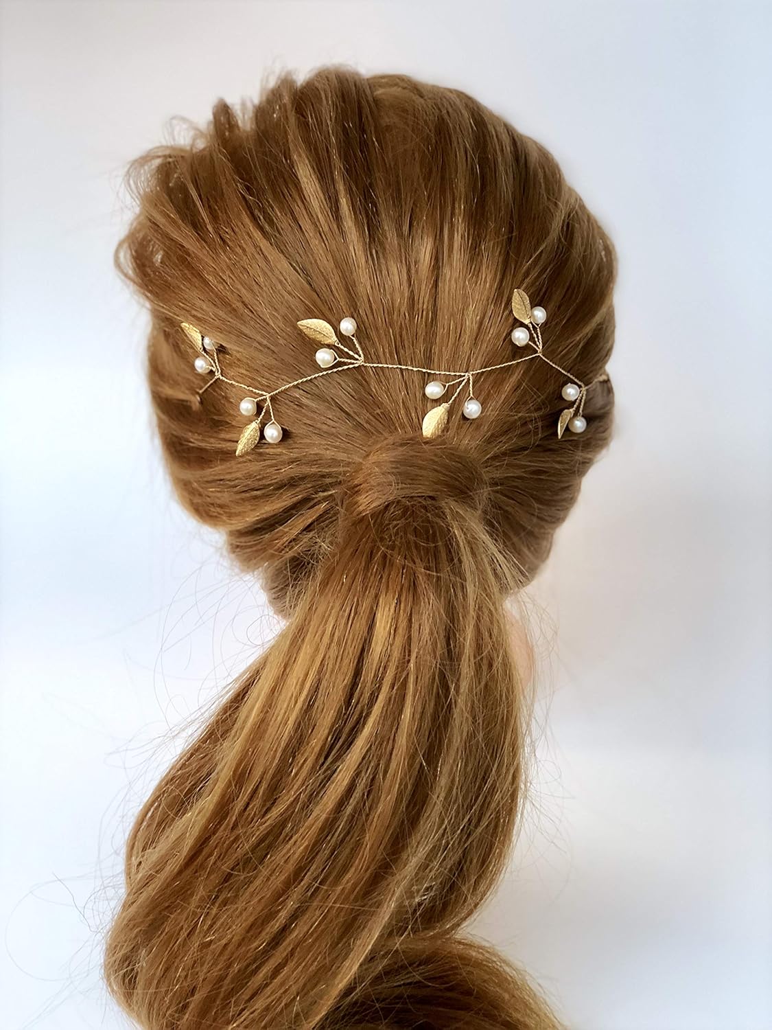 Amazon Com Ivory Gold Bridal Vine Wedding Hair Vine Pearl