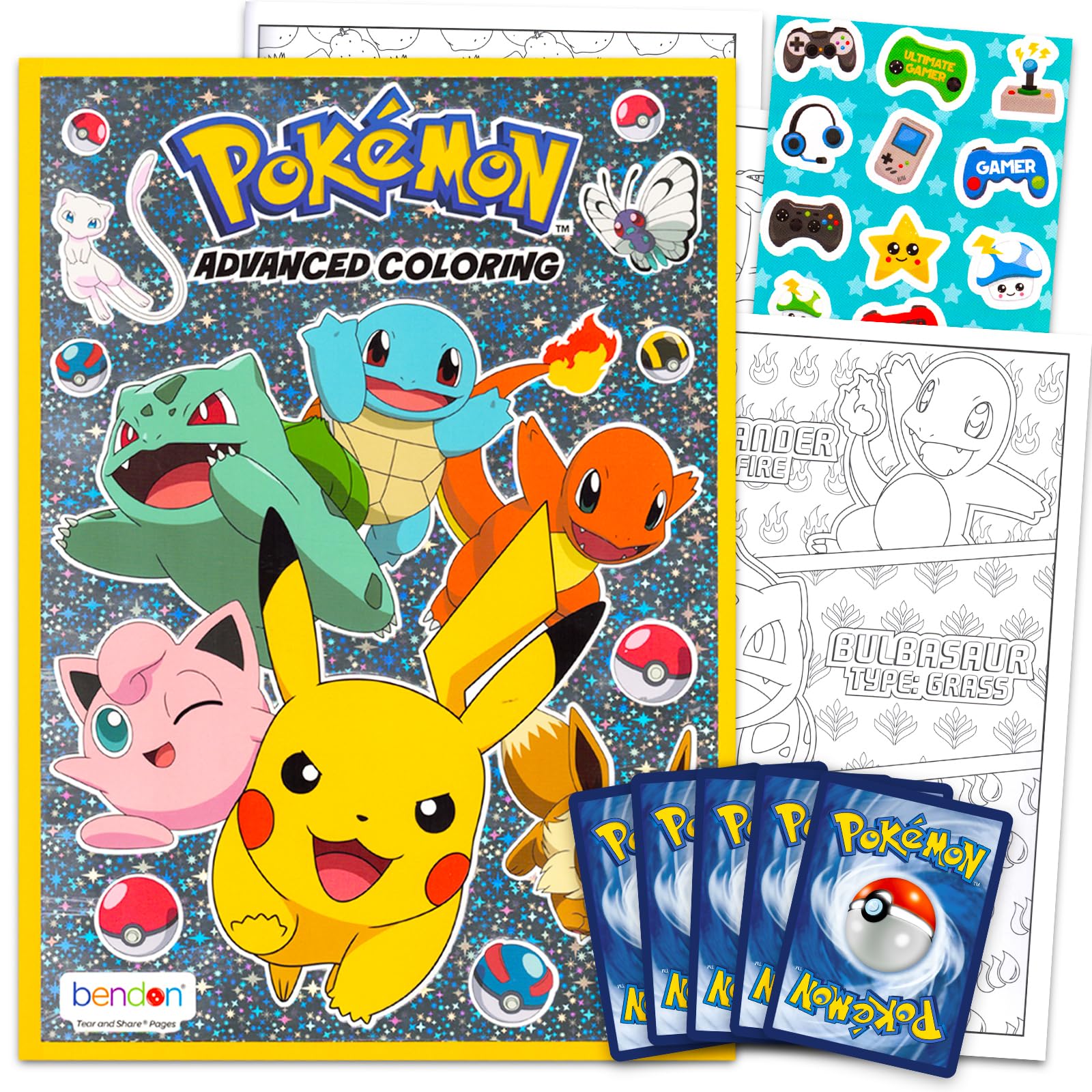 Pokemon Coloring Book for Kids, Teens - Bundle with Pokemon Advanced Coloring Book Plus Pokemon Cards for Boys | Pokemon Coloring Set