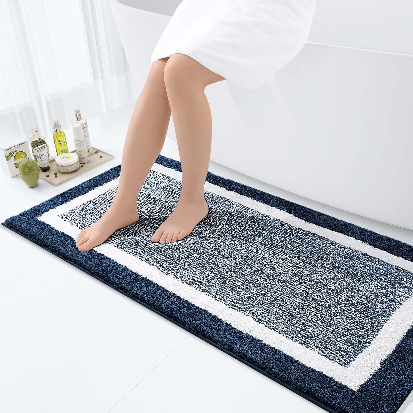 smiry Microfiber Non-Slip Bath Mats for Bathroom, Extra Soft Absorbent Bathroom Mats Rugs, Machine Washable Quick Dry Floor Mats, 60 x 120 cm, Navy Blue
